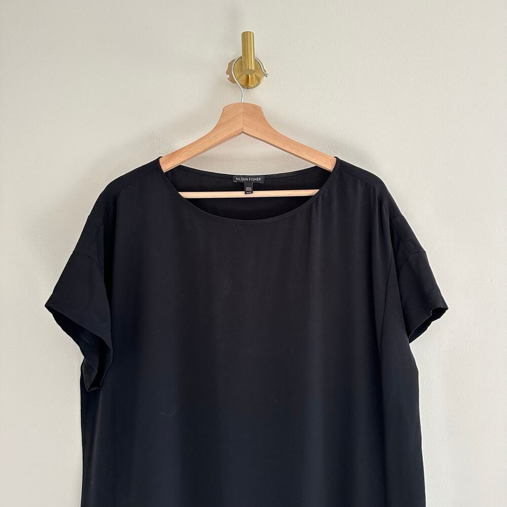 Eileen Fisher Silk Round Neck Short Sleeve Pullover Dress Black M - Picture 3 of 7